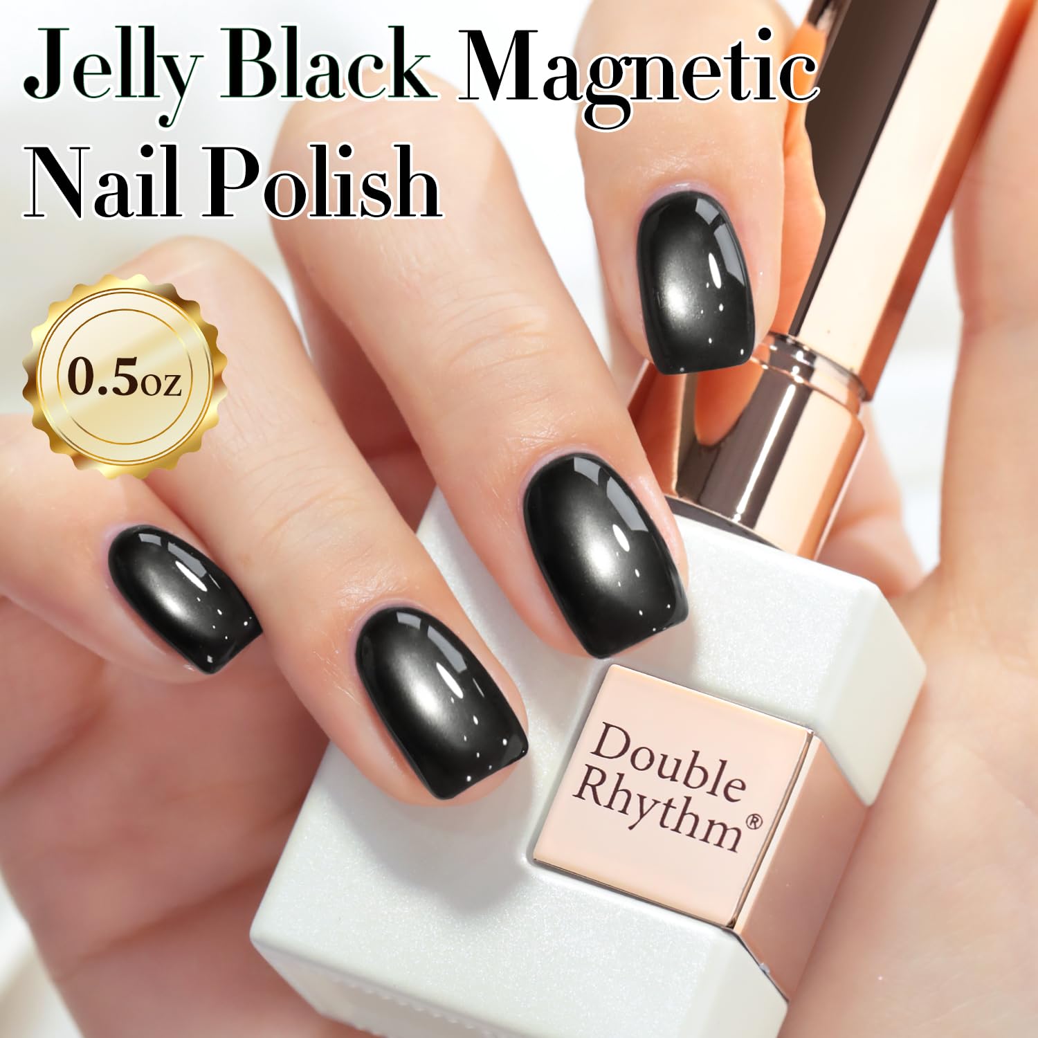 Double Rhythm Jelly Glass Cat Eye Gel Polish with Magnet 15ML Holographic Glitter Shimmer Translucent Sheer Color Magnetic Nail Polish Salon DIY at Home (Jelly Black-MC1115)-Velvo Beauty