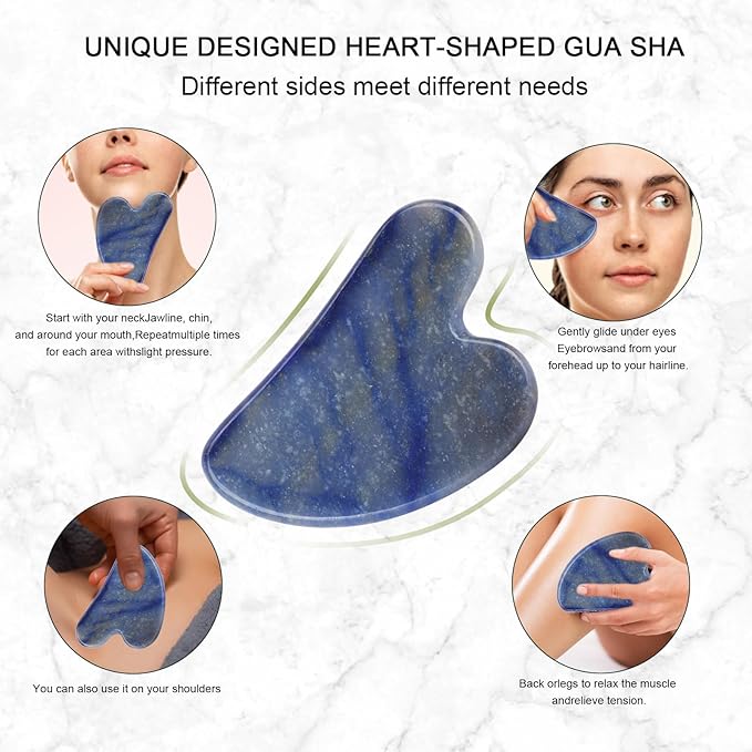 Jade Roller for Face, Facial Roller Massager Skin Care Tool, Gua Sha Facial Tools for Face, Neck, Eyes, Reduce Puffiness of The Skin(Blue)-Velvo Beauty