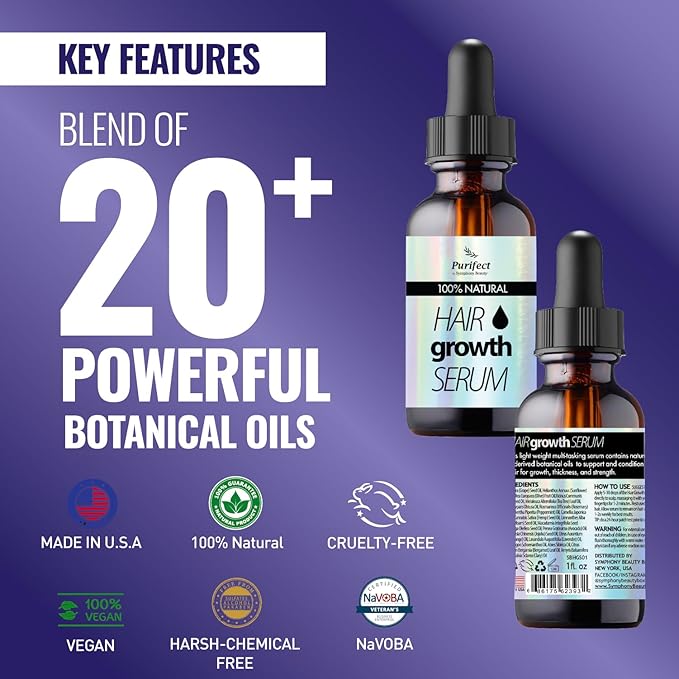 100 Natural Botanical Hair Growth Serum for Nourishing Hair Scalp and Protecting Hair loss, Moringa Camellia Rosemary Castor Tea Tree Peppermint Jojoba Blended , Made In USA (2oz)-Velvo Beauty