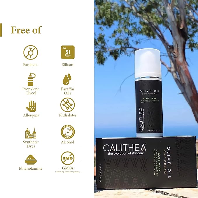 Calithea Day Cream Facial Moisturizer for Healthy, Glowing, Balanced Skin with Aloe Vera, Prickly Pear, Olive Oil-Velvo Beauty