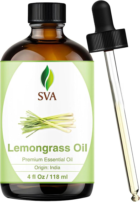 SVA Lemongrass Essential Oil – 4 Fl Oz – 100% Natural Lemongrass Oil - for Diffuser, Hair Care, Face, Skin Care, Aromatherapy, Scalp and Body Massage, Soap and Candle Making - with Dropper-Velvo Beauty