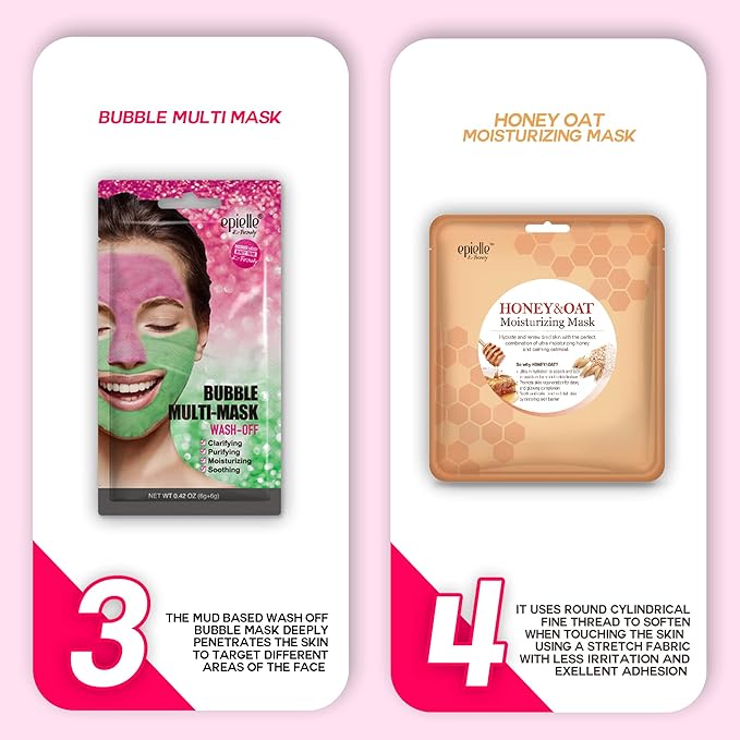 Epielle All In One Kit, cleansing, facial sheet mask, peel off, Fun facial mask Kit, Moisturizing Facial Skincare for Sensitive Skin & Acne | Spa Day Party, Mothers Day Gifts-Velvo Beauty