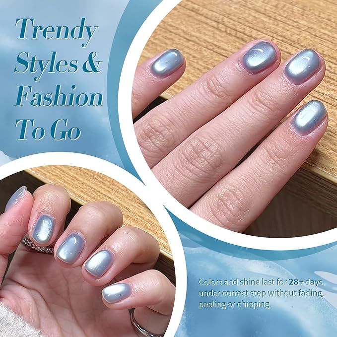 BORN PRETTY Magnetic Gel Nail Polish Blue Water Light Cat Magnetic Eye Gel Jelly Glass Crystal Magnetic Gel Polish Glitter Shimmer Auroras Magnetic Gel Nail Art Manicure Kit 6PCS-Velvo Beauty