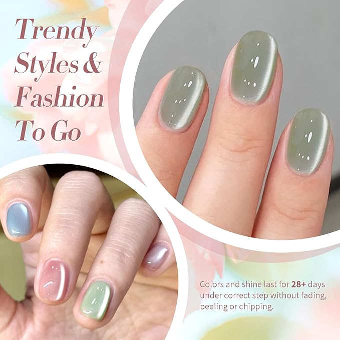 Born Pretty Pastel Magnetic Gel Nail Polish,Water Light Cat Magnetic Eye Gel Jelly Glass Crystal Nail Polish Glitter Shimmer Auroras Magnetic Gel Nail Art Manicure Kit 6PCS-Velvo Beauty