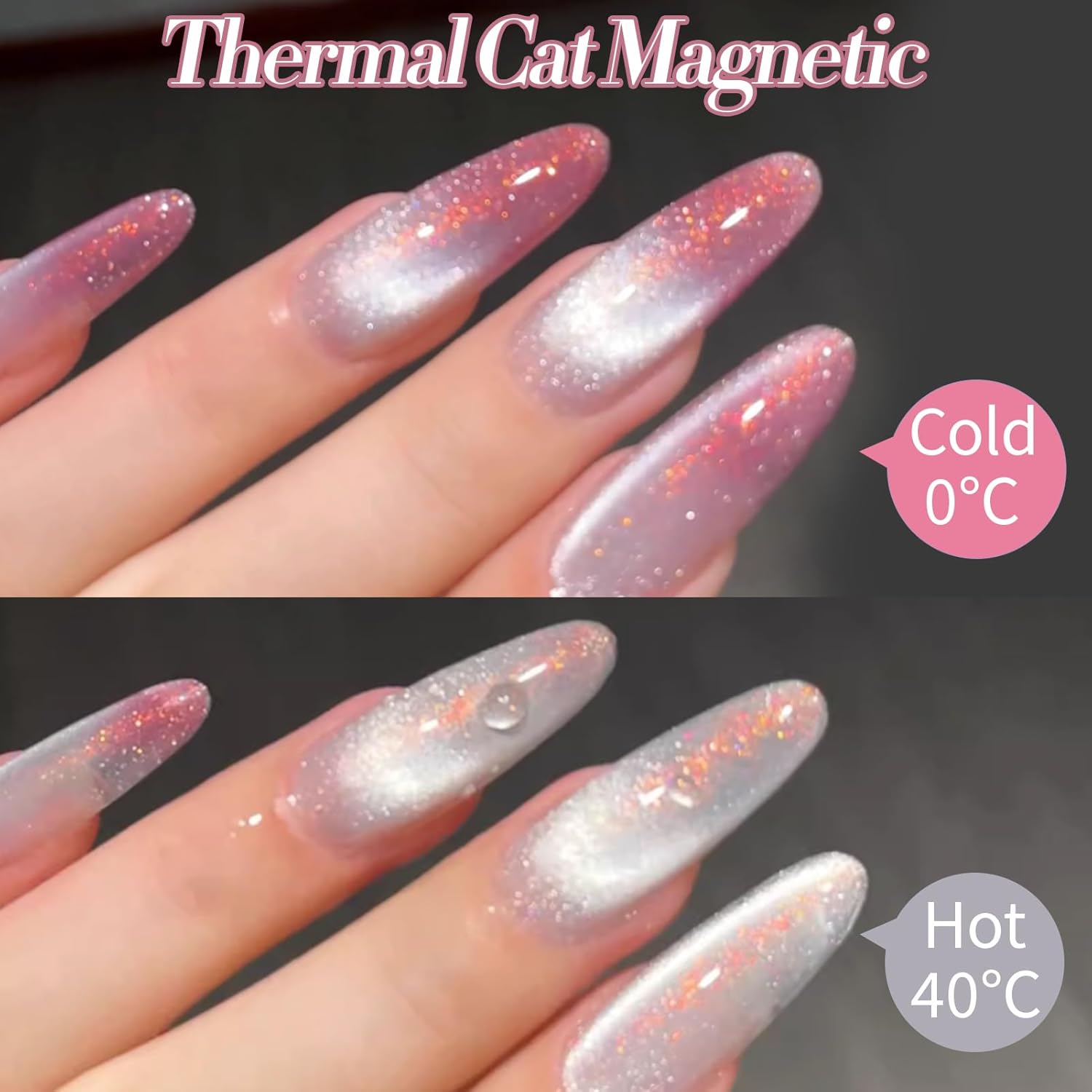 Born Pretty Cat Magnetic Eye Gel Nail Polish,Color Changing Pink Sliver Glitter Cat Magnetic Gel Nail Polish for Nail Art Manicure Salon DIY at Home 15ML-Velvo Beauty