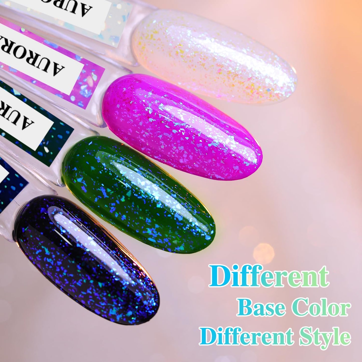 Double Rhythm 15ML No Wipe Gel Top Coat Base Coat Iridescent Glitter Shimmer 2 in 1 Nail Polish Soak Off Manicure DIY Home Salon (AURORA TOP COAT 5)-Velvo Beauty
