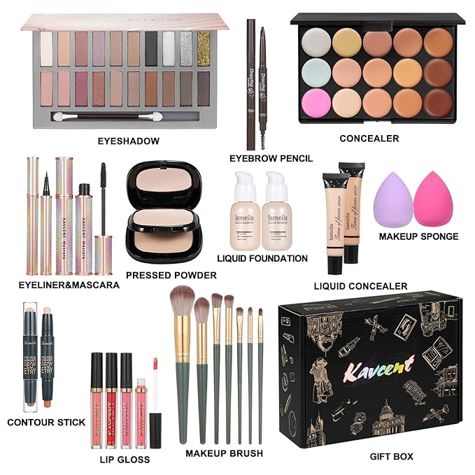 Makeup Set Makeup Kit for Women Full Kit Makeup Sets for Teens Women Gift Eyeshadow Palette Lipgloss Foundation concealer Makeup Kits forTeenager-Velvo Beauty