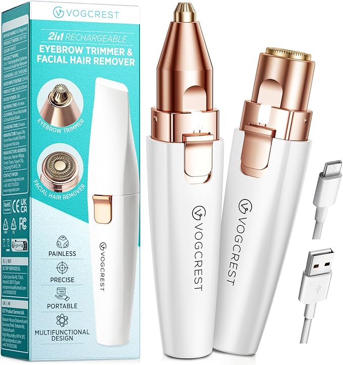 Rechargeable Eyebrow and Facial Hair Remover for Women - 2 in 1 Razor with Built-in LED Light for Painless Hair Removal-Velvo Beauty