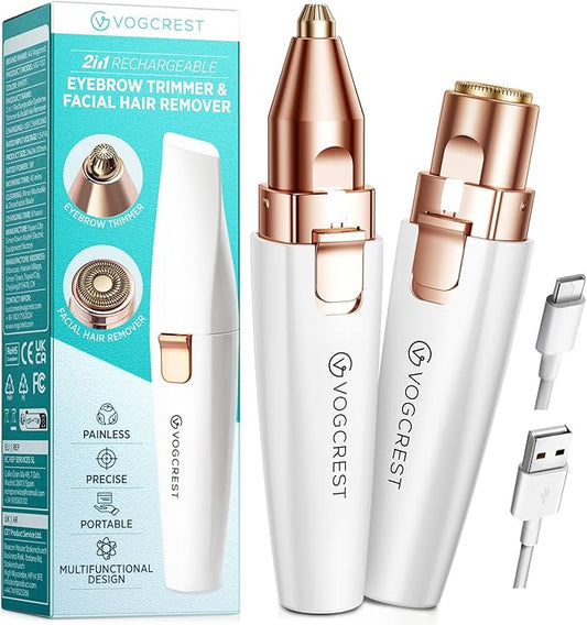 Rechargeable Eyebrow and Facial Hair Remover for Women - 2 in 1 Razor with Built-in LED Light for Painless Hair Removal-Velvo Beauty