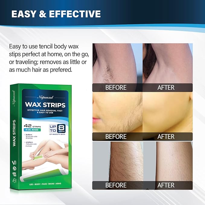 Wax Strips: 42 Waxing Strips - Hair Removal for Body Arms Legs Chest Back - Brazilian Waxing - Waxing Kit for Women Men - 2 Sizes-Velvo Beauty