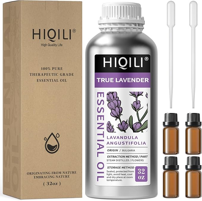 HIQILI 32 Fl Oz Lavender Essential Oil Pure, for Aromatherapy Diffuser, Hair, Includes Premium Quality Glass Dropper-32 Ounces-Velvo Beauty