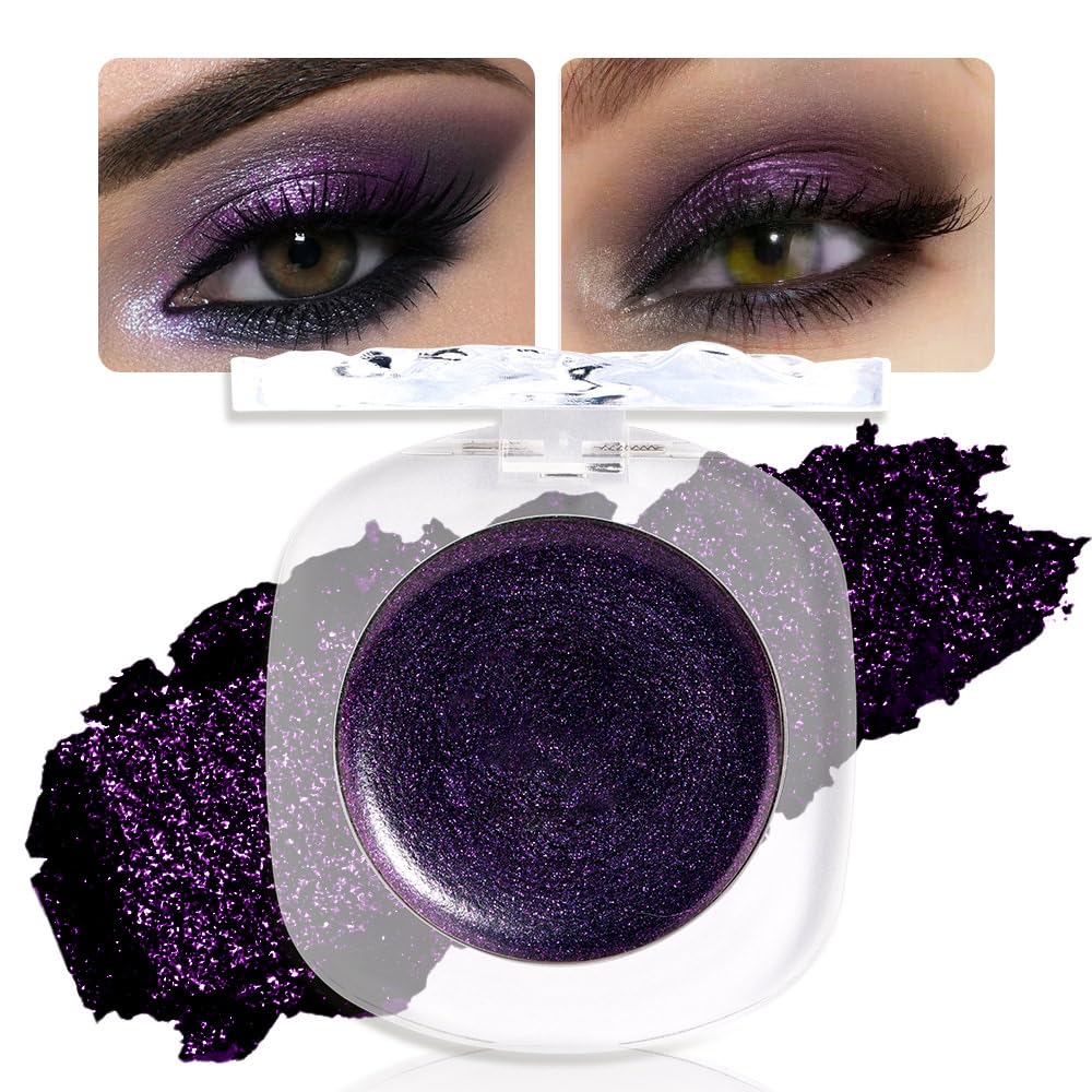 Dark Purple Cream Glitter Shimmer Metallic Eyeshadow Palette Makeup Halloween Birthday Party Wear, Natural Single Mini Instant Holographic Eyeshadow For Women, Sombras Crema Para Ojos-Velvo Beauty