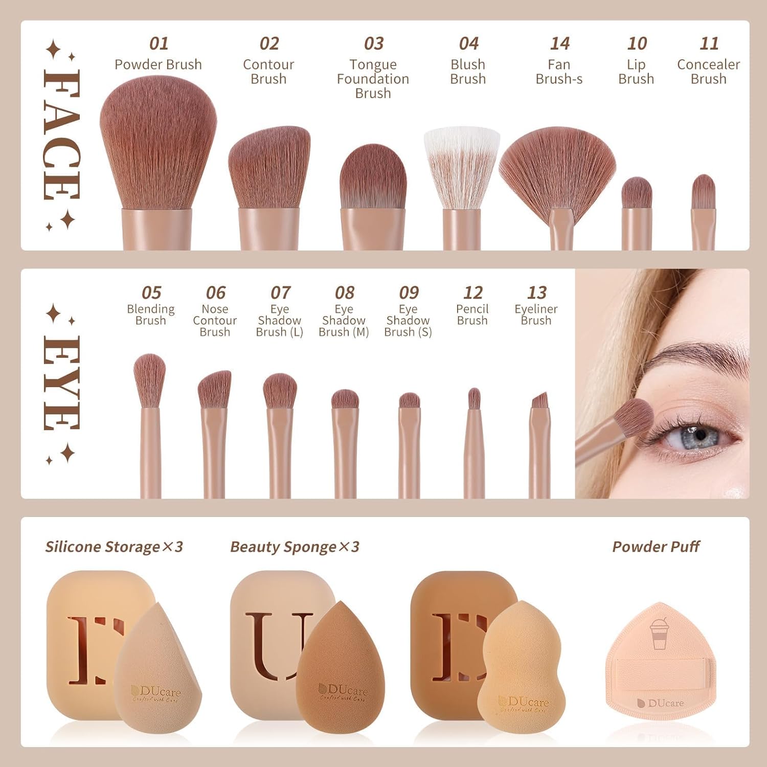 DUcare Makeup Brushes Set 14Pcs Coffee Series Makeup Brush set with Makeup Sponges Gifts Foundation Blending Face Powder Blush Eye Shadows Brushes-Velvo Beauty