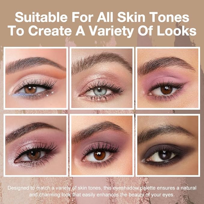 evpct 6 Colors Eye Shadow Palette Makeup for Older Women Green Eyes, Nude Pink Mauve Rose Gold Black Coffee Sparkle Shimmer Glitter Matte High Pigment Mini Travel Eyeshadow Palette, Built in Mirror-Velvo Beauty