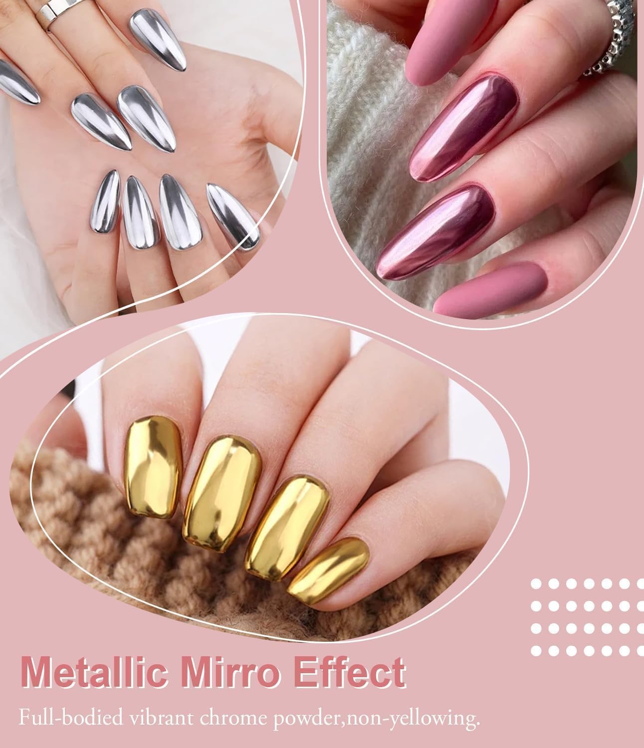 6Pcs Chrome Nail Powder Set - Metallic Mirror Effect Holographic Nail Powder Gold Silver White Nail Chrome Powder for Nails Art Decoration-Velvo Beauty