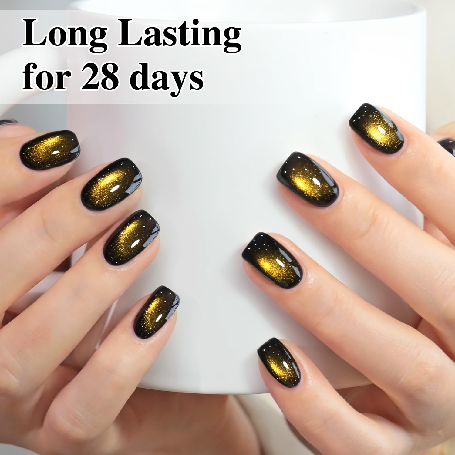 Double Rhythm Cat Eye Gel Polish with Magnet 15ML Glass Holographic Glitter Shimmer Translucent Sheer Color Salon Soak Off Magnetic at Home (Black Gold-MC1146)-Velvo Beauty