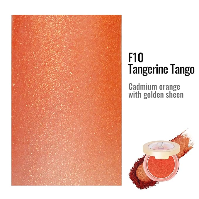 Oulac Luminisers Powdery Blusher for Cheeks Face Glow,Brighten Skin As Highlighter Makeup, Shimmer Blusher,Buildable and Vegan Cosmetics,4.8g F10 Tangerine Tango-Velvo Beauty