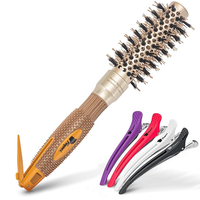 Fagaci Small Round Brush with Natural Boar Bristle for Blow Drying, Hair Styling, and Volume | Nano Technology Ceramic + Ionic for Healthy Hair-Velvo Beauty