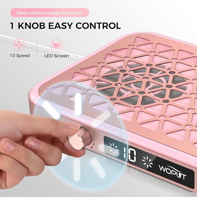 Professional Nail Dust Collector, 1600PA Portable Vacuum Fan Dust Collector with Disposable Filter Paper (30 Pcs) for Nail Polishing & Manicure Pedicure, Low Noise, Nail Salon & Home - Pink-Velvo Beauty