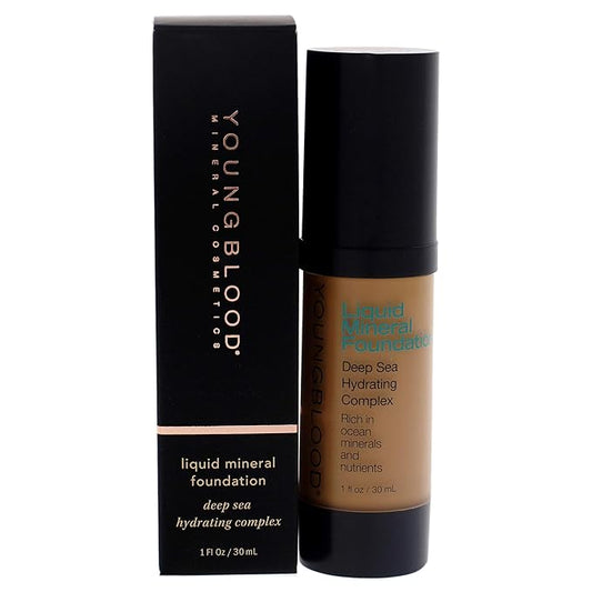 Youngblood Clean Luxury Cosmetics Liquid Mineral Foundation | Full Coverage Mineral Lightweight Makeup All Skin Types | Vegan, Cruelty Free, Paraben Free, Gluten (Suntan)-Velvo Beauty