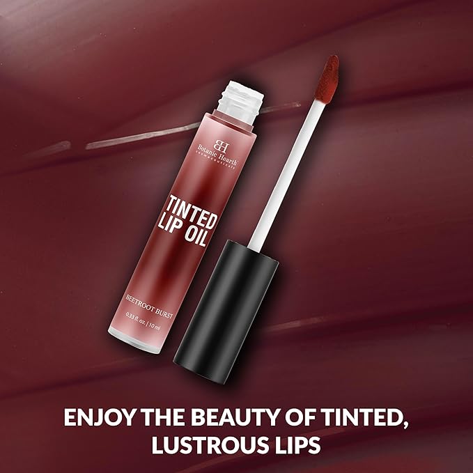 Botanic Hearth Tinted Lip Oil | Moisturizing Lip Gloss Oil for Dry Lips | Deep Red Gloss | Lightweight & Non Greasy | 0.3fl oz-Velvo Beauty