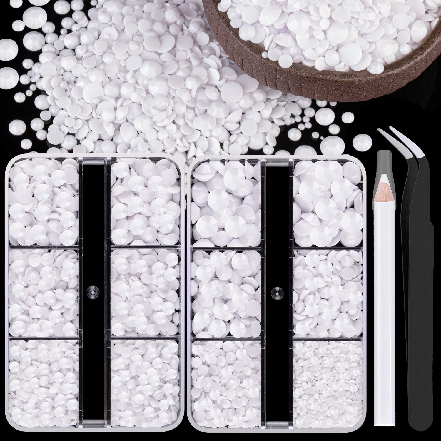 Resin Rhinestones Crafting, 2/3/4/5/6mm Flatback Jelly Rhinestones, 2 Boxes White Non Hotfix Crystal Gems for Bedazzling Crafts Mugs Tumblers Clothes Makeup Nail-Velvo Beauty