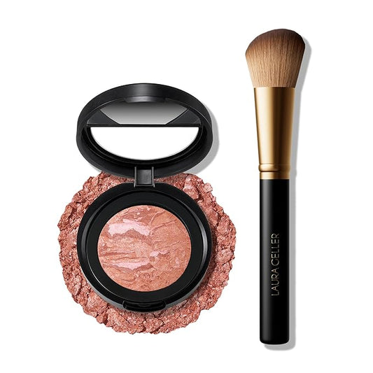LAURA GELLER NEW YORK Baked Blush-n-Brighten Marbleized Blush + Angled Brush (06 Pink Grapefruit, 47mm)-Velvo Beauty