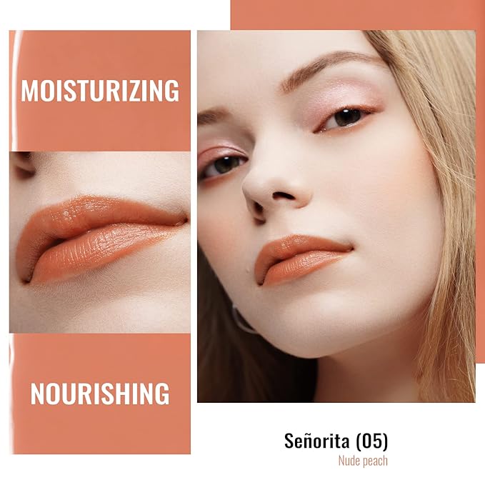 Oulac Orange Nude Shine Lipstick - Peach Moisturizing Lip Stick Glossy Tinted Lip Balm, Sheer Shine Juicy Finish, Lightweight and Hydrating Formula for Dry Lip Care, Vegan 2.2g/0.07oz (05)-Velvo Beauty