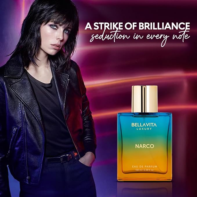 BELLAVITA Luxury NARCO Unisex Perfume for Women and Men | Notes of Bergamot, Jasmine and White Musk | Long-Lasting Luxury Perfume Oils | French Parfum for Women & Men, 100 ML-Velvo Beauty