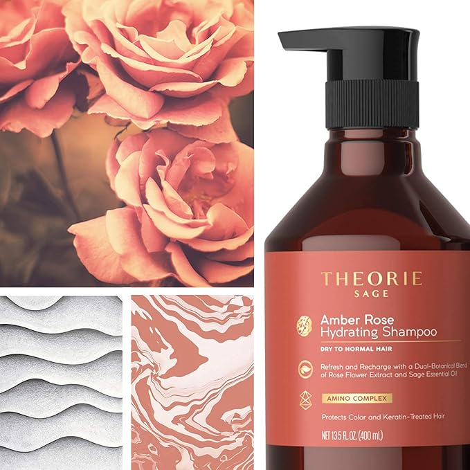 Theorie Amber Rose Hydrating Shampoo- Refresh & Hydrate, Irresistible Scent of Rose, Jasmine & Amber, Suited for All Hair Types-Color & Keratin Treated Hair, 400ML-Velvo Beauty