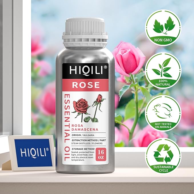 HIQILI Rose Essential Oil for Diffuser, Soap, Perfume & Candle Making - 16 Fl Oz-Velvo Beauty