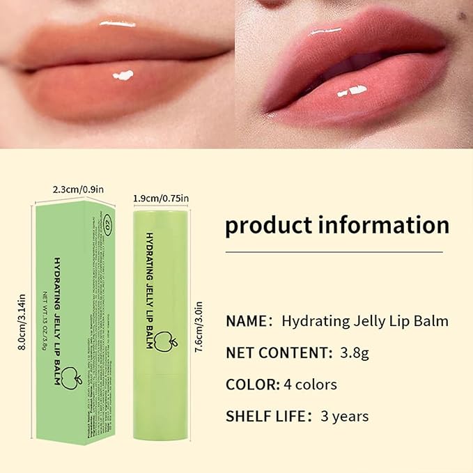 4 Colors Hydrating Jelly Lip Balm,Instantly Hydrate Lips Tinted Moisturizing Lip Balm For Dry Lips,Conditioning & Nourishing Lip Care Lip Moisturizer Fruit Lip Oil Jelly Lipstick (Green apple)-Velvo Beauty