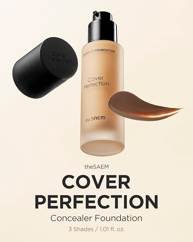 THESAEM Cover Perfection Concealer Foundation - 24H Coverage, Light Liquid Texture - Ideal for Oily, Combination Skin, Provides Semi-Matte, Smooth Finish, 1.01 fl.oz. (2.0 Rich Beige)-Velvo Beauty