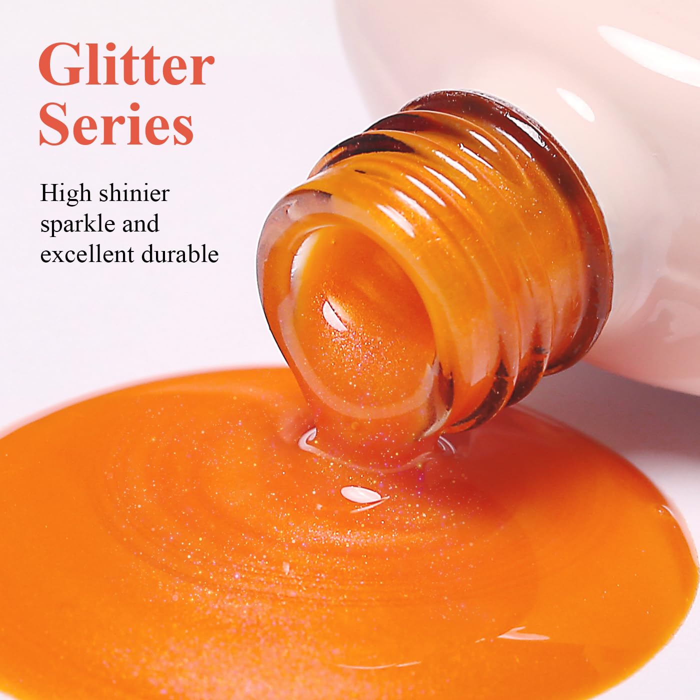 Imtiti Glitter Gel Nail Polish, Bright Orange Pearl Glitter Nail Gel Polish Diamond Shimmer Sparkle Soak Off UV LED Spring Summer Manicure 10ML-Velvo Beauty