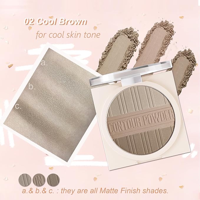 Contour Powder Makeup Palette Matte Face Sculpting Shading Silky Smooth Tone Tuning Flawless Pressed Powder Bronzer, 02 Grey Brown-Velvo Beauty