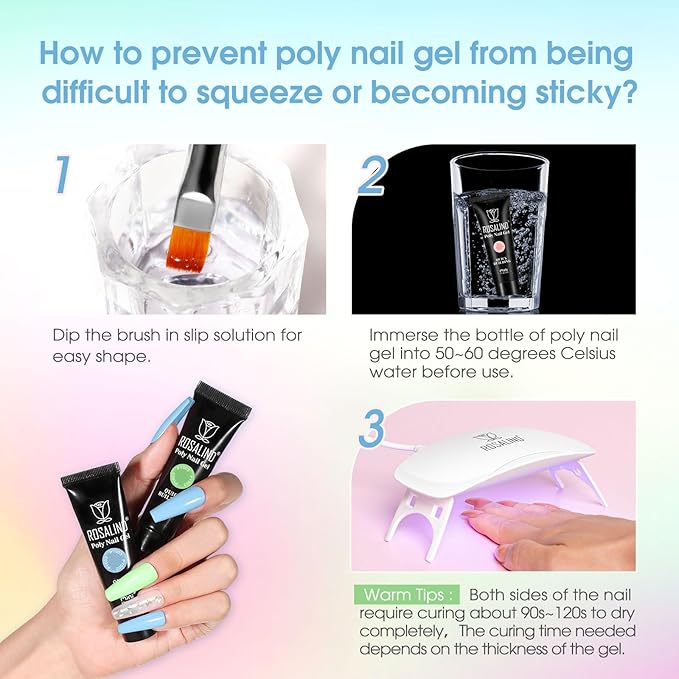 ROSALIND 12PCS Poly Nail Gel Kit with Mini Nail Lamp Nude Brown Cherry Pink Poly Extension Gel Kits-Velvo Beauty