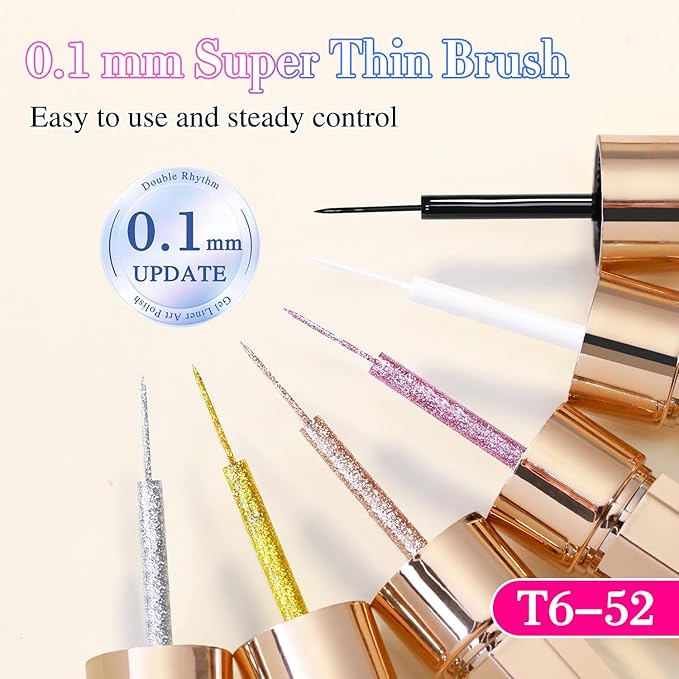 Double Rhythm 6 Pcs 15 ML Gel Liner Polish Nail Art Set Chrome Metallic Glitter Soak Off Gel Polish Kit Nail Art Manicure Salon DIY at Home for Women (Gold Silver Black White-T6-52)-Velvo Beauty