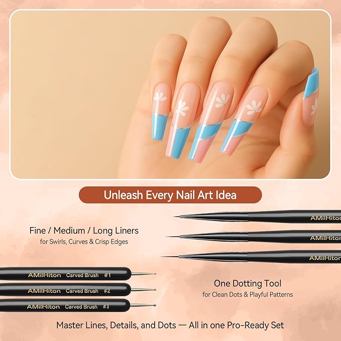 8PCS Nail Art Brushes for Builder Gel, Polygel & Polish – Flat, Round, Liner, French Tip & Detail Brushes for 3D Acrylic Flowers – Professional Nail Painting & Design Tools-Velvo Beauty