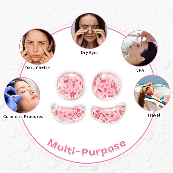 Gel Ice Pack Reusable Cooling Eye Pads and Under Patches,Eye Hot Cold Treatment for Redness,Pain Relief Relax (Butterflies)-Velvo Beauty