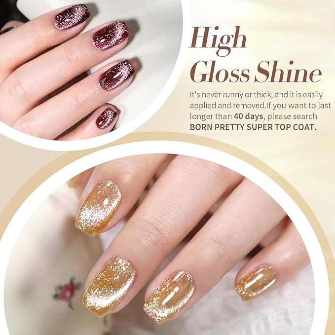 Born Pretty Cat Magnetic Eye Gel Nail Polish Reflective Glitter Gel Polish Red Silver Champagne Gold Glitter Gel Nail Polish 6PCS Set-Velvo Beauty