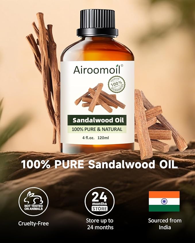 Pure Sandalwood Essential Oil, 100% Pure Natural Sandalwood Essential Oil, Premium Grade Essential Oils for Diffusers for Home, Skin, Care Massage, Soap Making, Aromatherapy, 4 Fl Oz | 120ml-Velvo Beauty