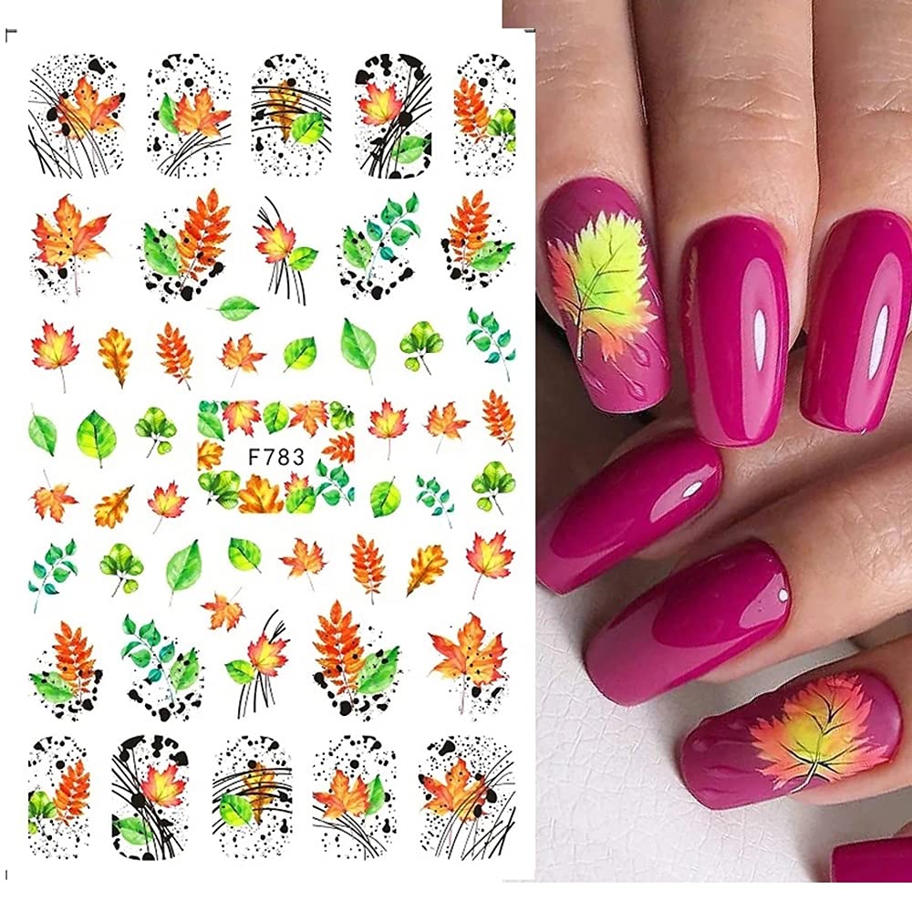 8 Sheets Fall Nail Art Stickers Thanksgiving Nail Decals 3D Maple Leaf Nail Stickers Autumn Butterfly Maple Leaves Nail Designs Decorations for Women Kids Girls Holiday DIY Manicure Charms-Velvo Beauty