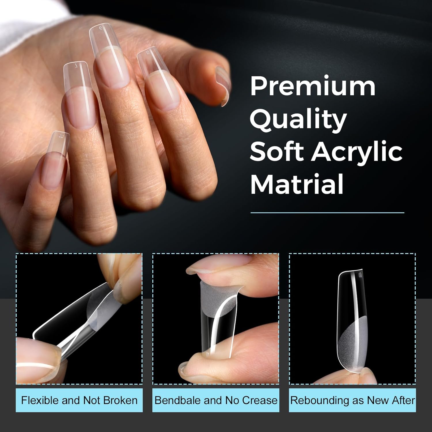 TOMICCA Medium Square Nail Tips Acrylic Nails 240Pcs Acrylic Nail Kit Pre-shape Full Cover Clear Nails Gel Nail Tips for Extension Nail Home DIY, 12 Sizes-Velvo Beauty