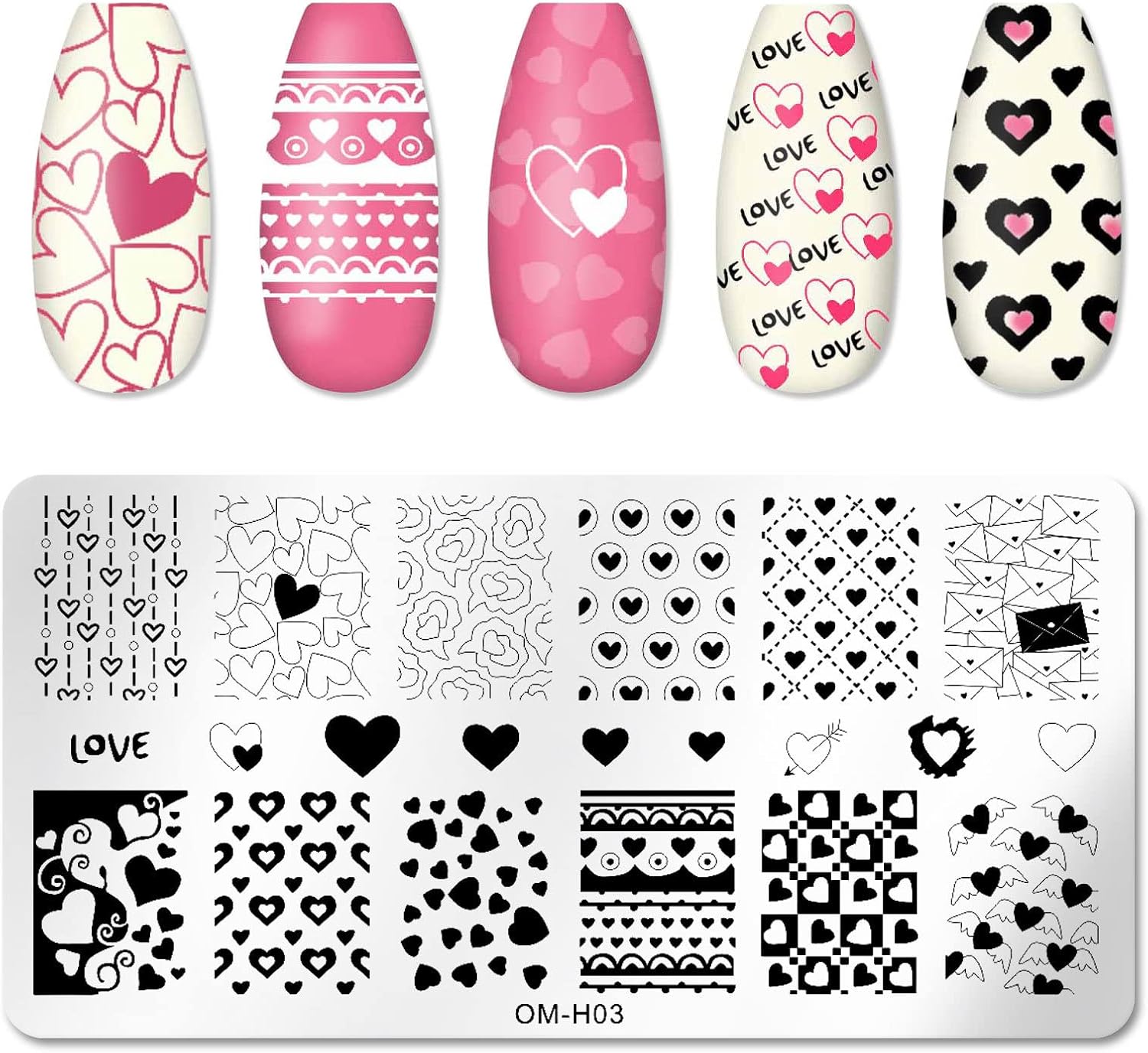 6pcs Nail Art Stamping Plates Set Manicuring Accessories Butterfly Leaves Flowers Fruits Geometry Heart Love Image Template for DIY Tips Decoration-Velvo Beauty