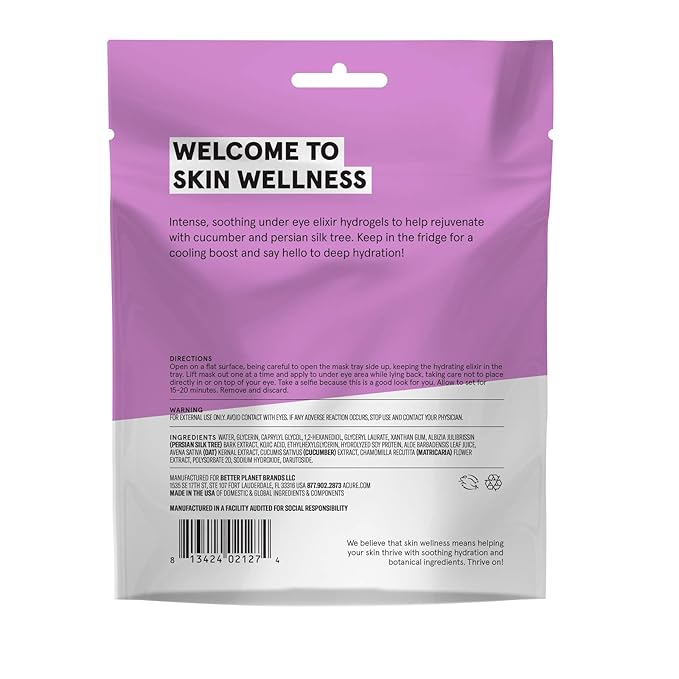 Acure Radically Rejuvenating Under Eye Hydrogel Mask, Provides Anti-Aging Support, & Silk Tree, Purple, Cucumber, 0.236 Fl Oz (Pack of 1)-Velvo Beauty