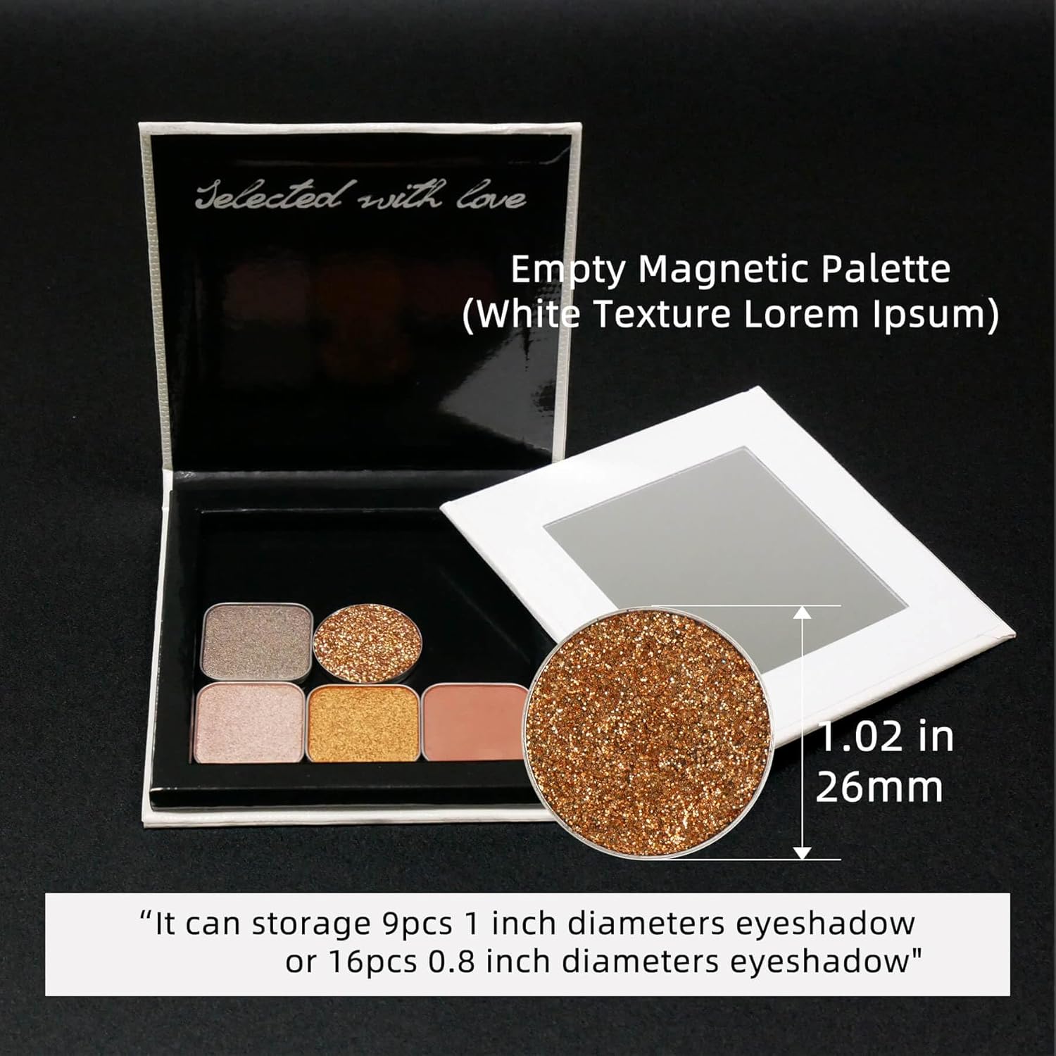 White Magnetic Refillable Makeup Palette with Mirror – Lightweight, Durable, Travel-Ready Case for Eyeshadow, Blush, Lipstick – Includes Spatula & 20 Stickers – Small, Waterproof Paperboard-Velvo Beauty