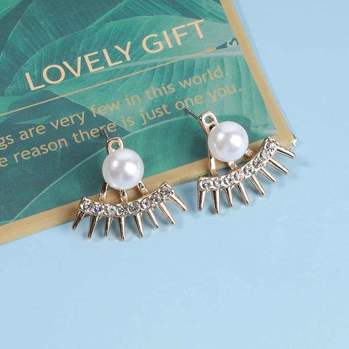 Punk Spike Ear Jacket Earrings Gold Pearl Studs Earrings Minimalist Front Back Studs Earrings Modern Edgy Earrings Jewelry for Women and Girls Gift-Velvo Beauty
