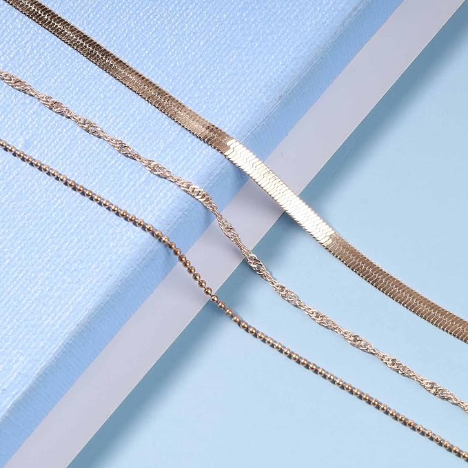 Punk Layered Chain Necklace Gold Flat Snake Chain Necklace Choker Vintage Herringbone Necklace Stacking Chunky Necklace Chain Jewelry for Women and Girls Gift-Velvo Beauty