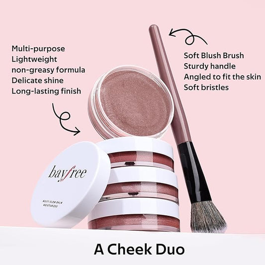 Multi Cream Blush & Blush Brush Set, Korean Makeup Blush for Cheeks, Multi-Use Face Balm, Lightweight & Hydrating, Blendable Color, Non-Greasy, Soft Bristles for Radiant Finish (Nude Gardenia)-Velvo Beauty