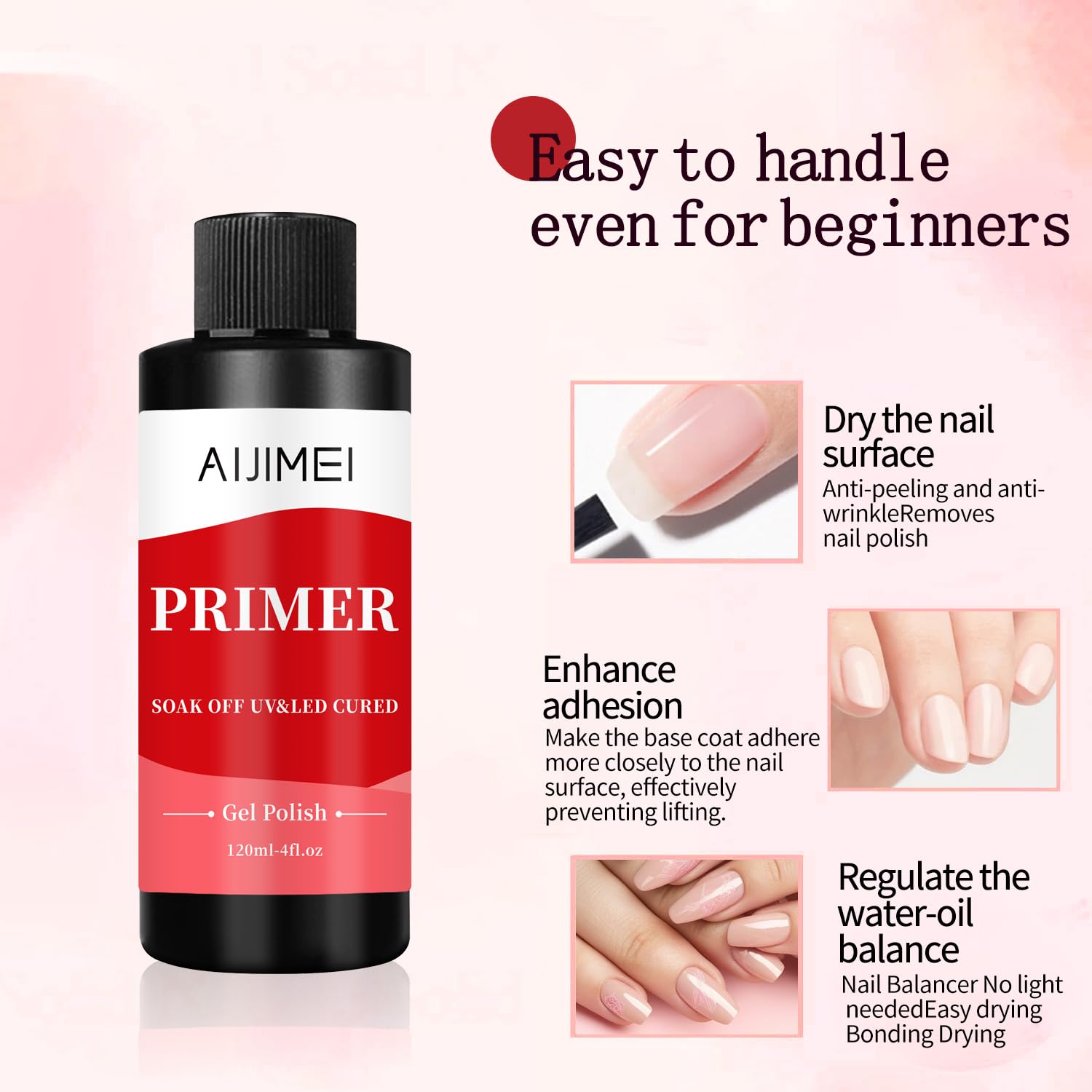AIJIMEI 120ml Rapid-Dry Nail Primer, Nail Primer for Stronger Nails Enhances Adhesion & Shine Primer for Nail, Sensitive Skin Nail Care Compatible with All Polishes Nail Art 4fl.oz-Velvo Beauty